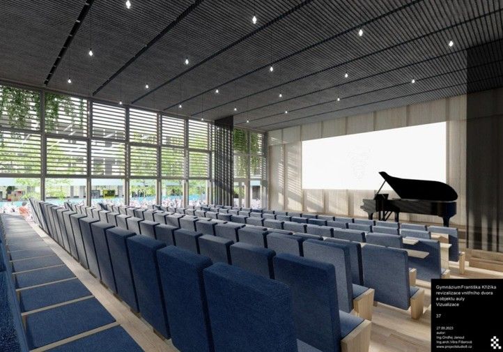 Vizualizace nové auly (zdroj: projectstudio8) 260518_Aula_Sokolovska